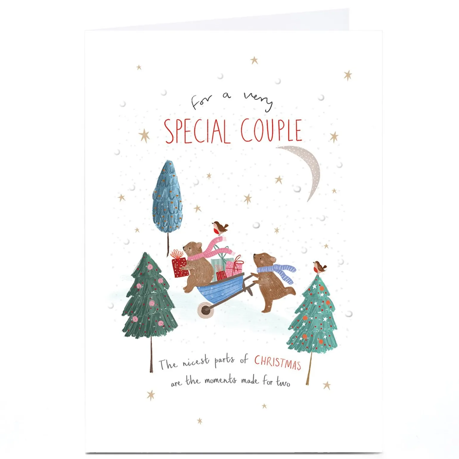 Personalised Christmas Card - Bears in Woods with Wheelbarrow, Special Couple