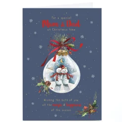 Personalised Christmas Card - Snowmen Inside Bauble, Mum & Dad