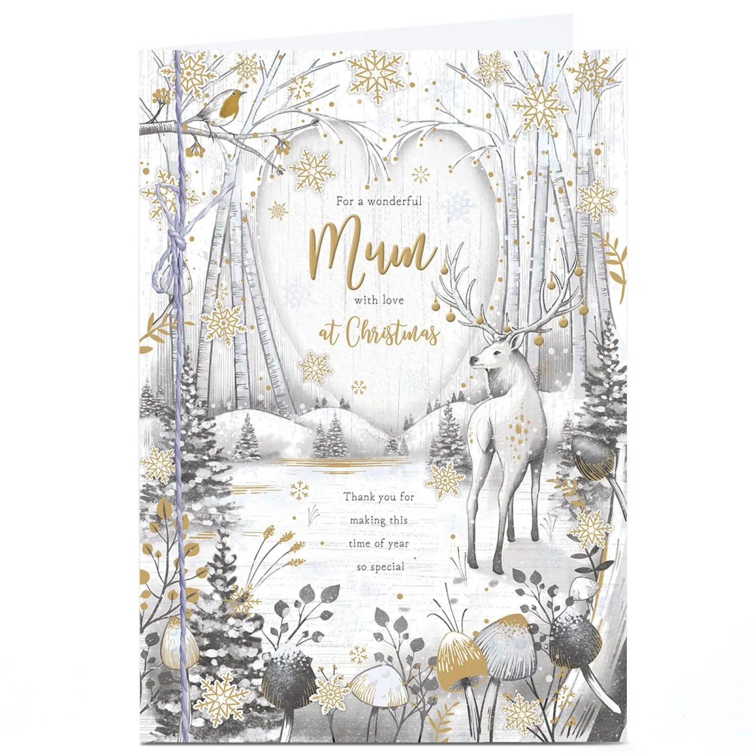 Personalised Christmas Card - Stag in the Forest Scene, Mum