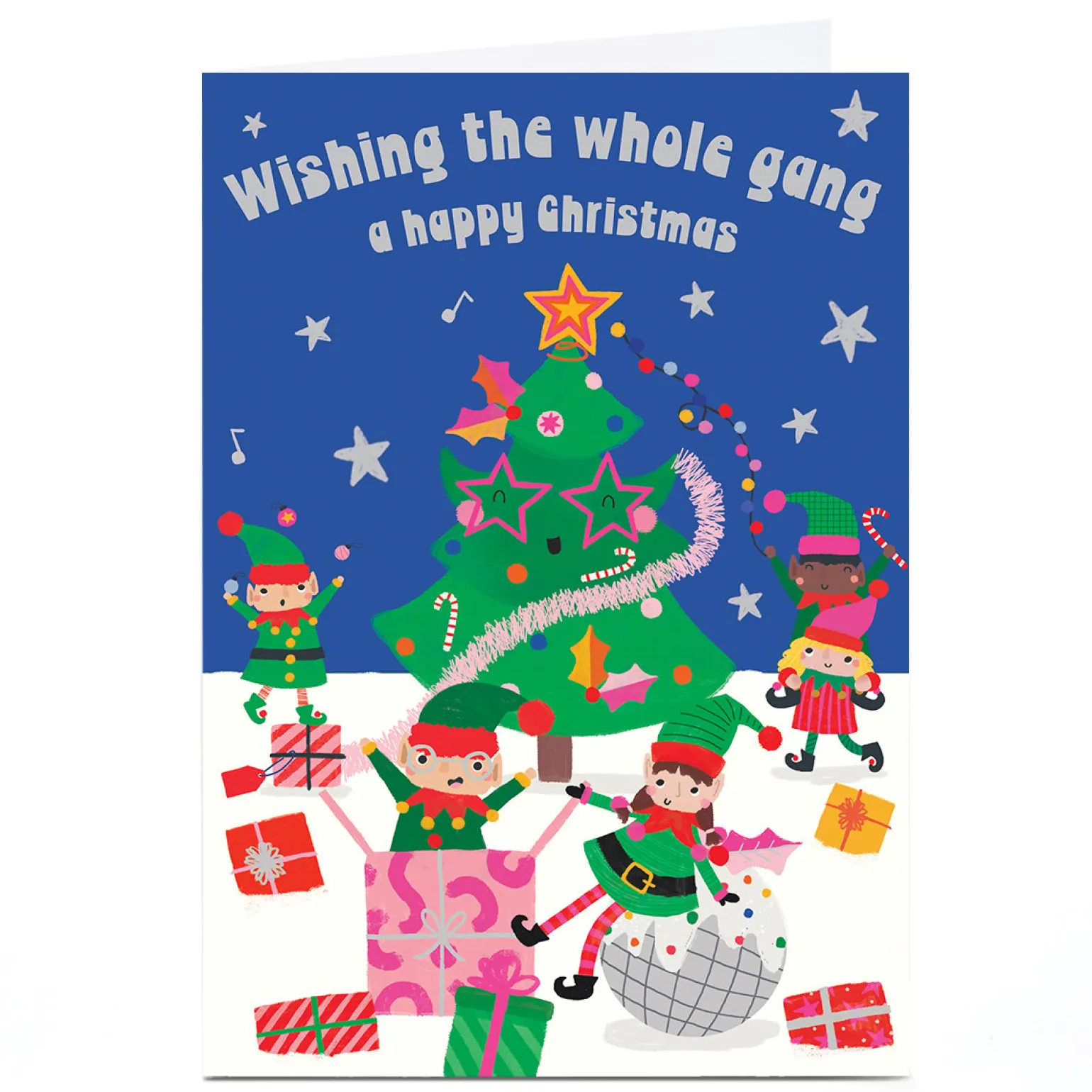 Personalised Christmas Card - Elves Around Tree, To All the Family