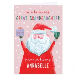 Personalised Christmas Card - Santa's on His Way, Great Granddaughter