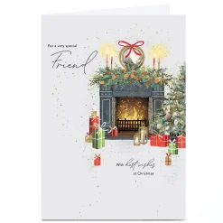Personalised Christmas Card - Fireplace Scene, Friend