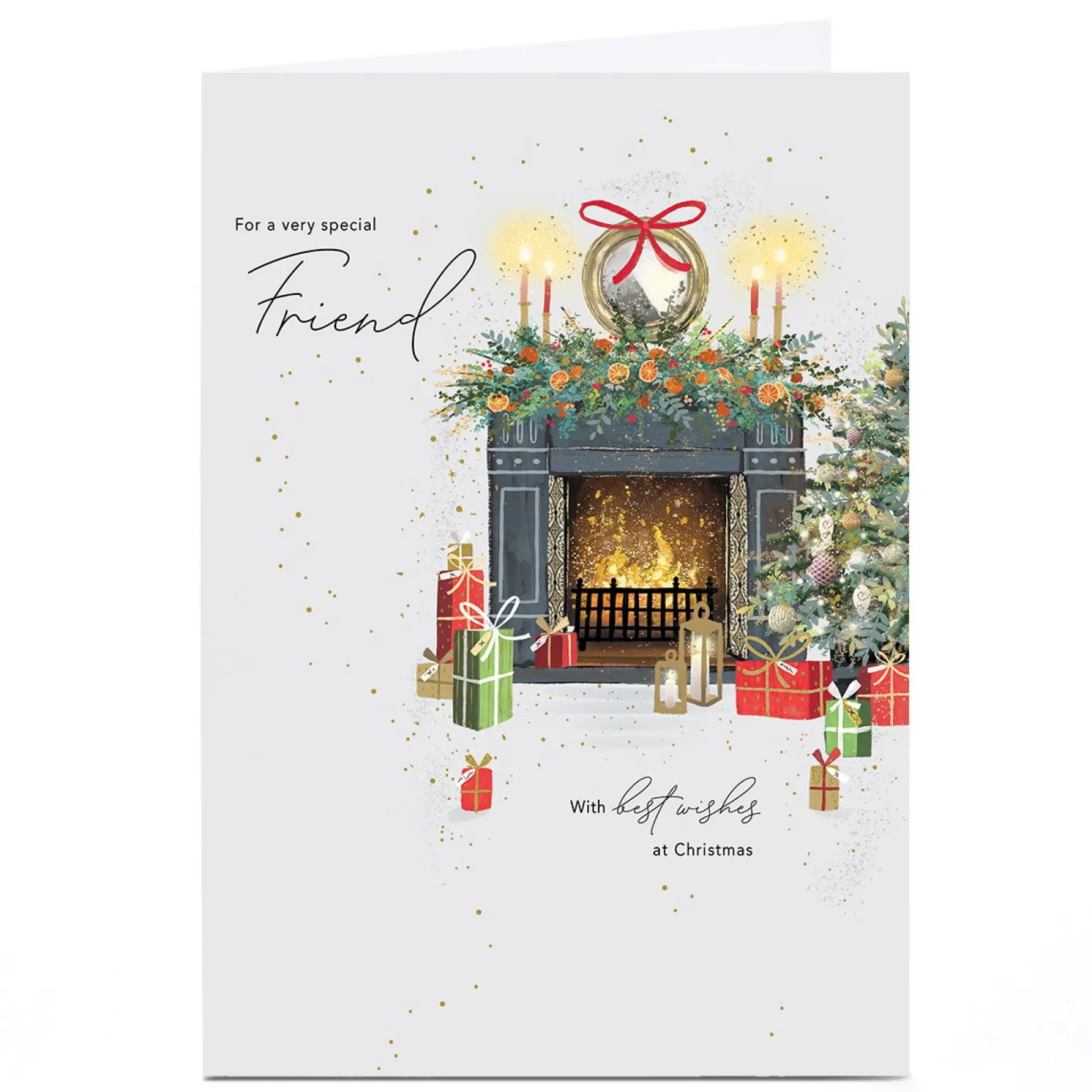 Personalised Christmas Card - Fireplace Scene, Friend