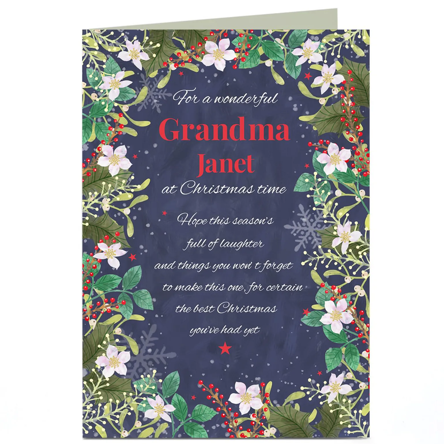Personalised Christmas Card - Floral Border, Grandma