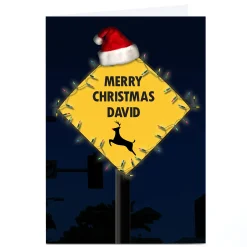 Personalised Christmas Card - Yellow Road Sign