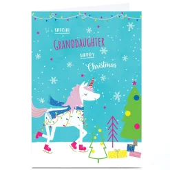 Personalised Christmas Card - Ice Skating Unicorn, Granddaughter