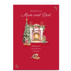 Personalised Christmas Card - Warm and Cosy Fire Place, Mam and Dad