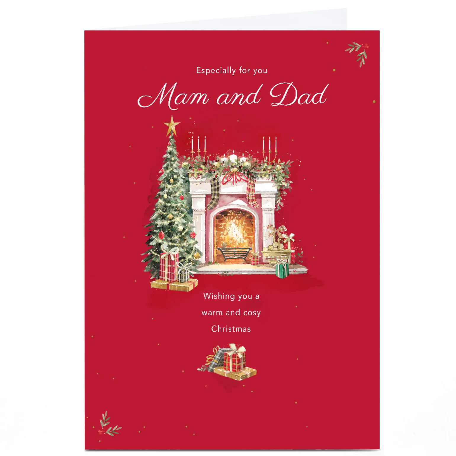 Personalised Christmas Card - Warm and Cosy Fire Place, Mam and Dad