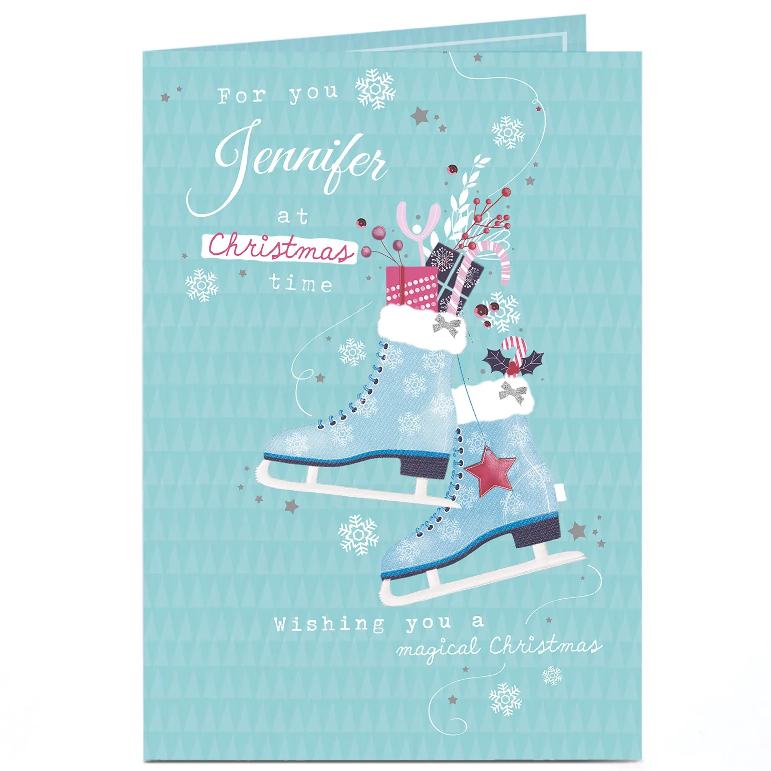 Personalised Christmas Card - Ice Skates Blue