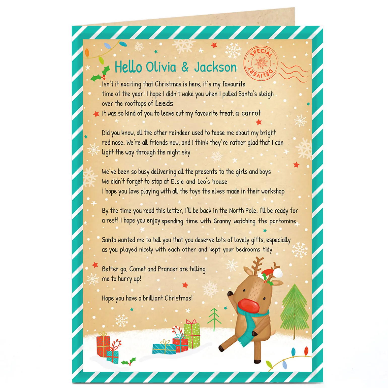 Personalised Christmas Letter From Rudolph