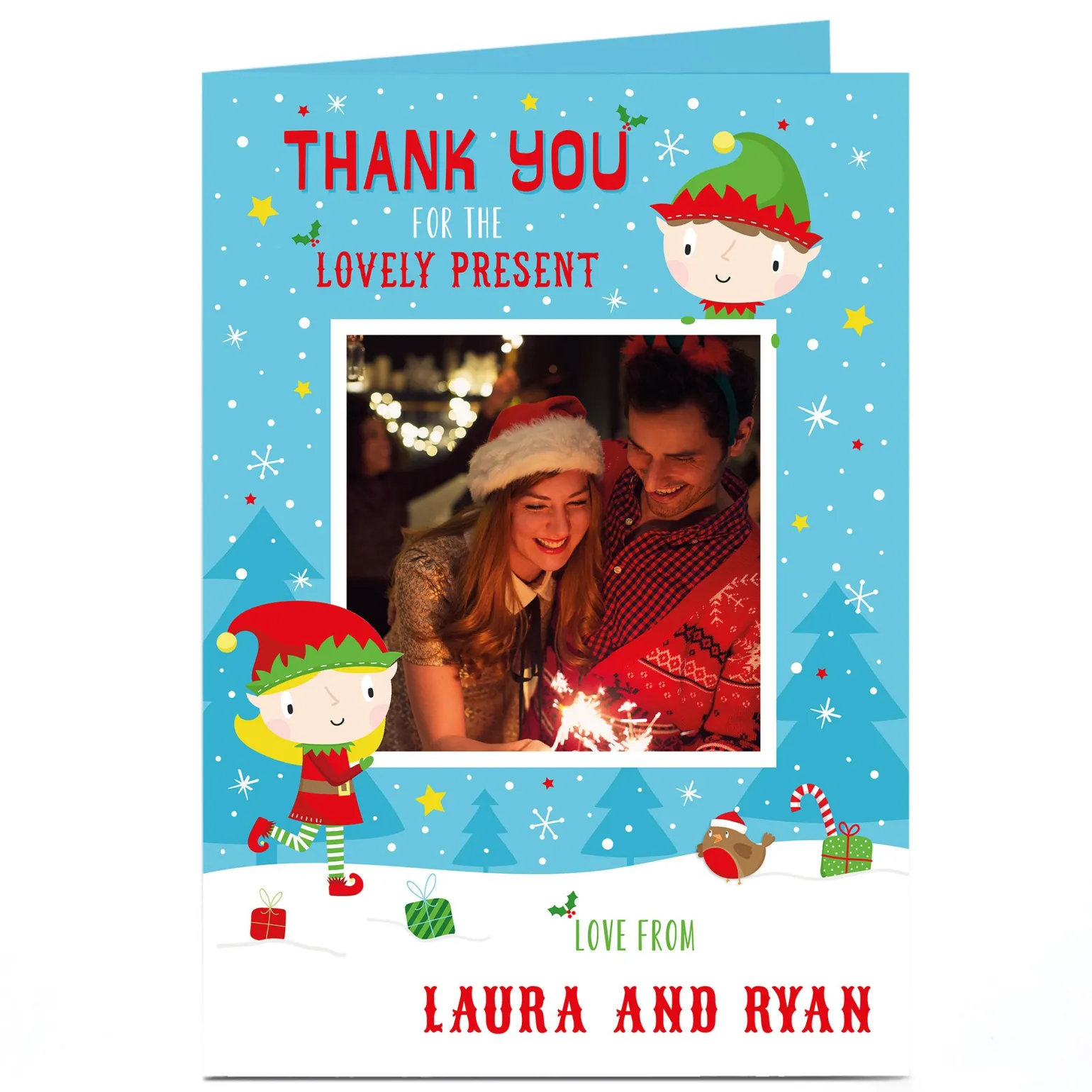Personalised Christmas Photo Card - Elves in the Snow | Card Factory
