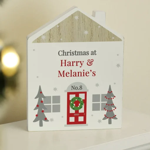 Personalised Christmas Wooden House Ornament
