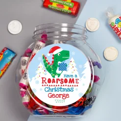 Personalised Dinosaur Roarsome Christmas Sweet Jar