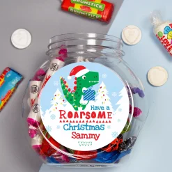 Personalised Dinosaur Roarsome Christmas Sweet Jar