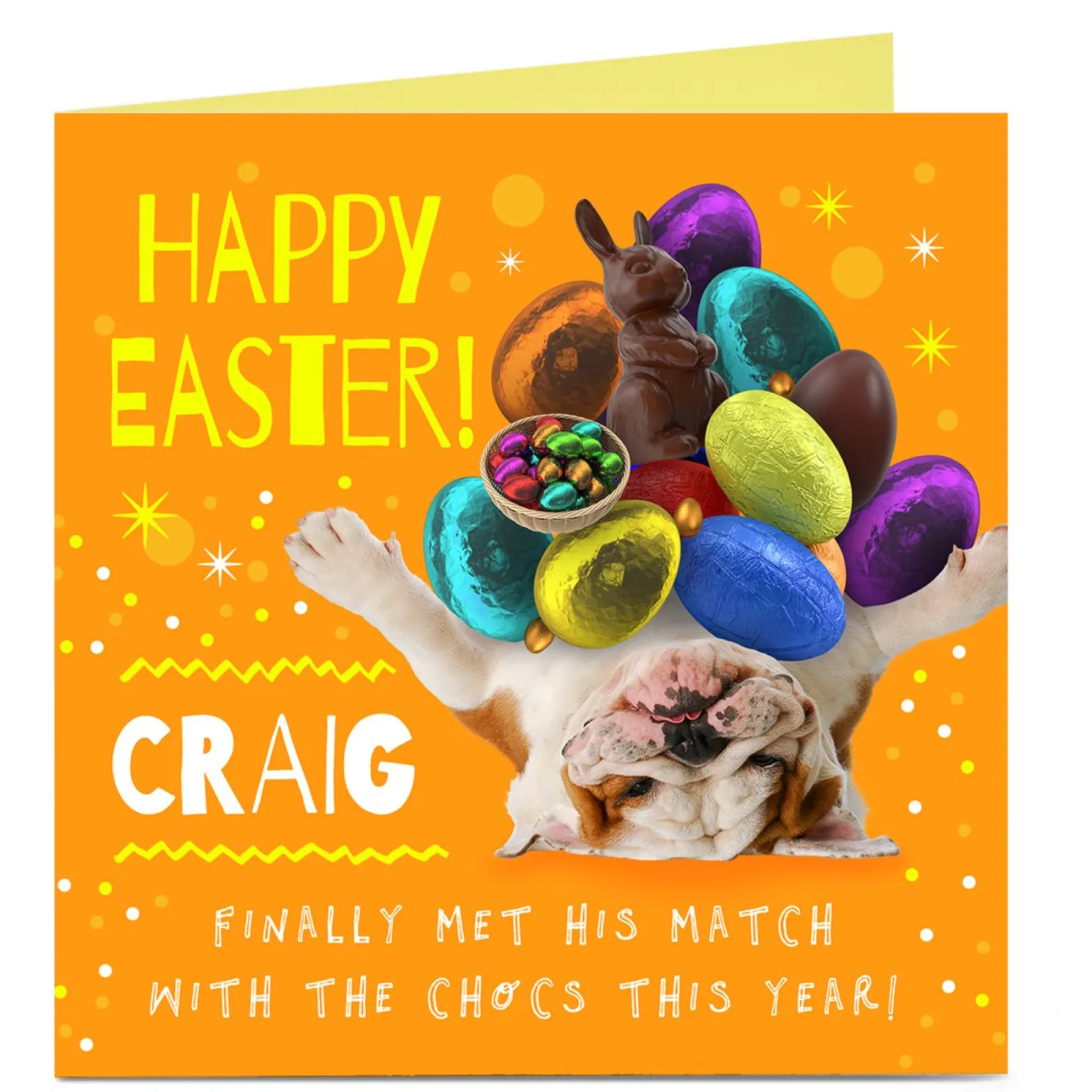 Personalised Easter Card - Met His Match, Bulldog
