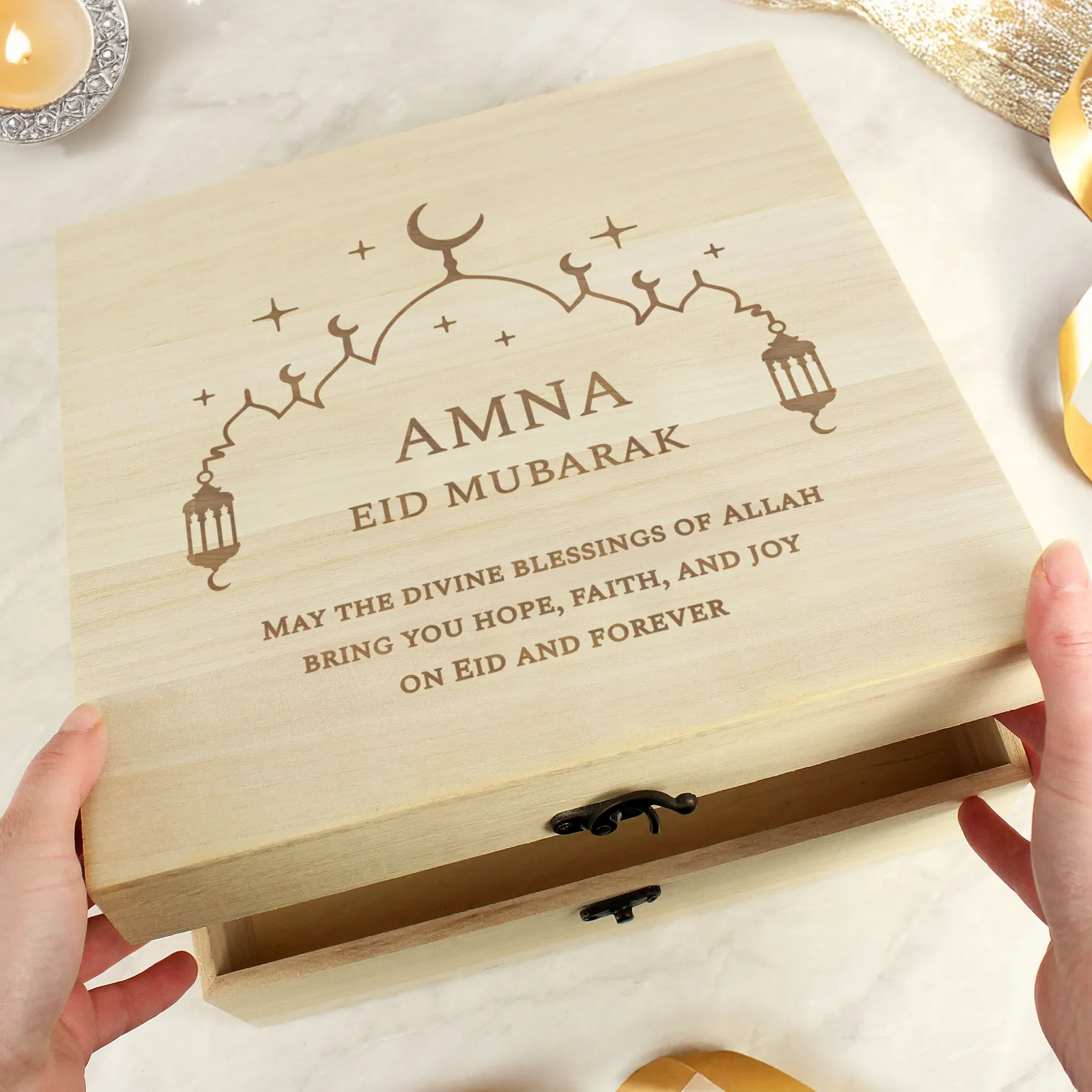 Personalised Eid & Ramadan Large Wooden Keepsake Box