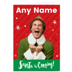 Personalised Elf Christmas Card - Santa is Coming, Any Name
