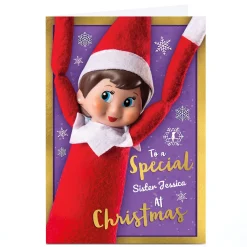 Personalised Elf on The Shelf Christmas Card - Sister