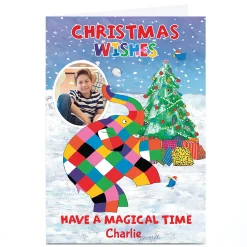 Personalised Elmer The Elephant Christmas Card - Magical Time