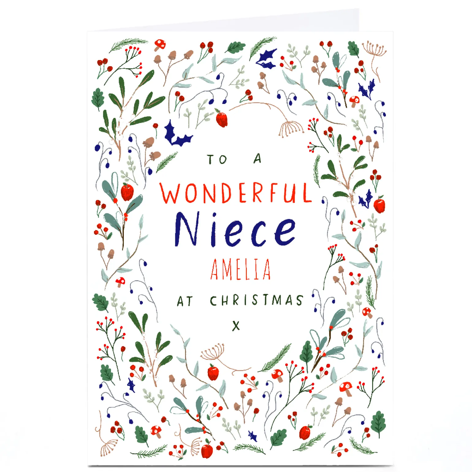 Personalised Emma Valenghi Christmas Card - Floral To A Wonderful Niece