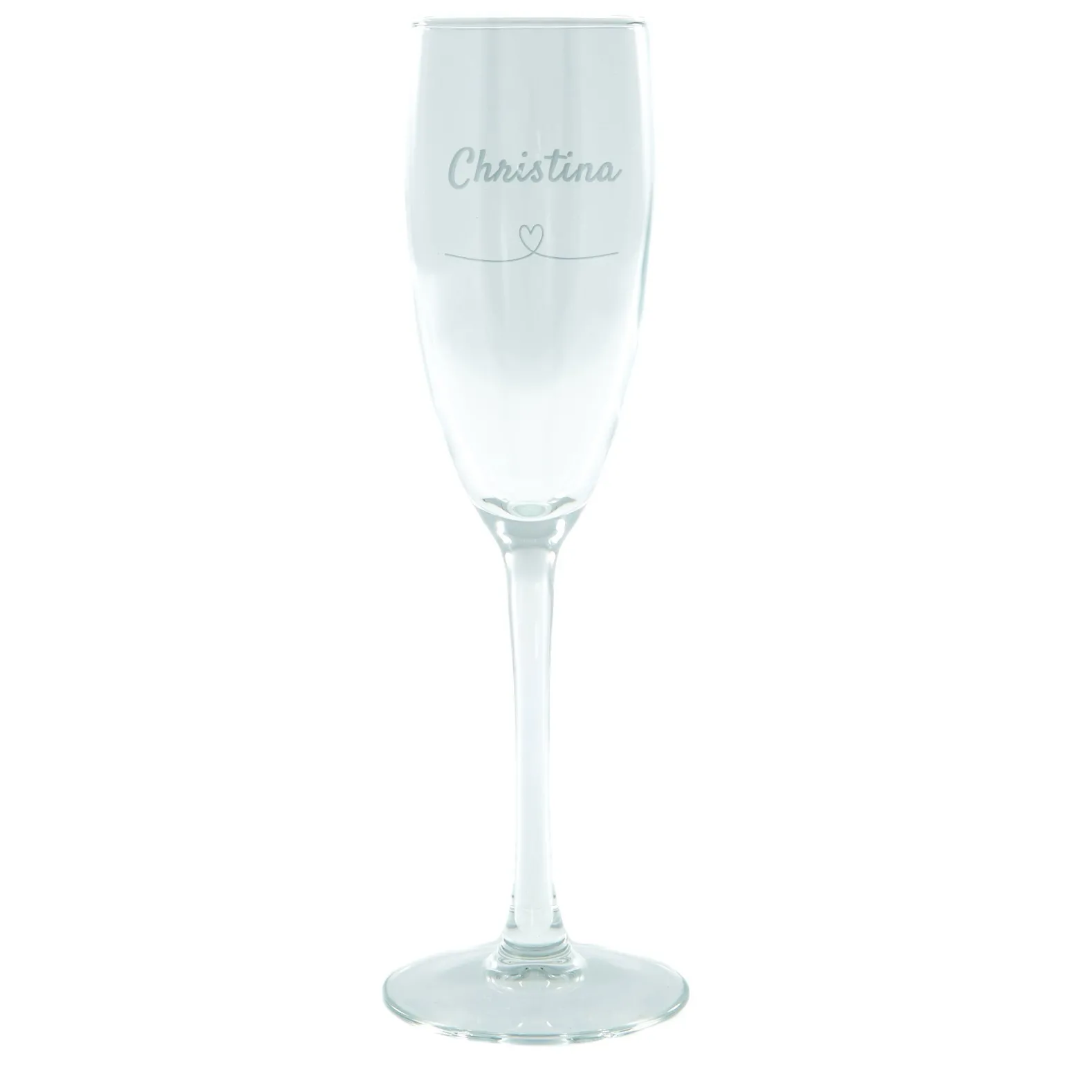 Personalised Engraved Champagne Flute - Heart & Name Love Story