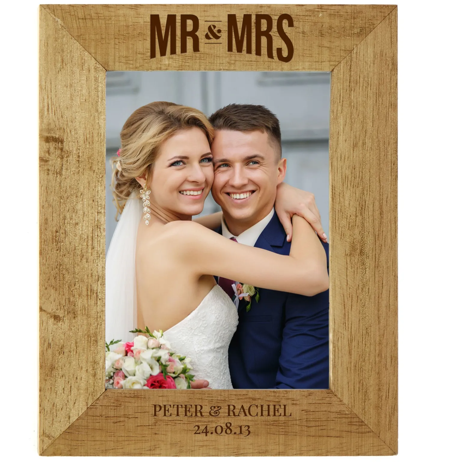 Personalised Engraved Mr & Mrs Wooden Photo Frame