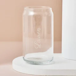 Personalised Engraved Name Can Shaped Glass