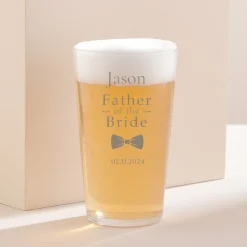 Personalised Engraved Pint Glass Wedding Bow Tie - Father of the Bride