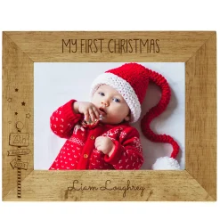 Personalised Engraved Wooden Photo Frame - First Christmas, Signpost