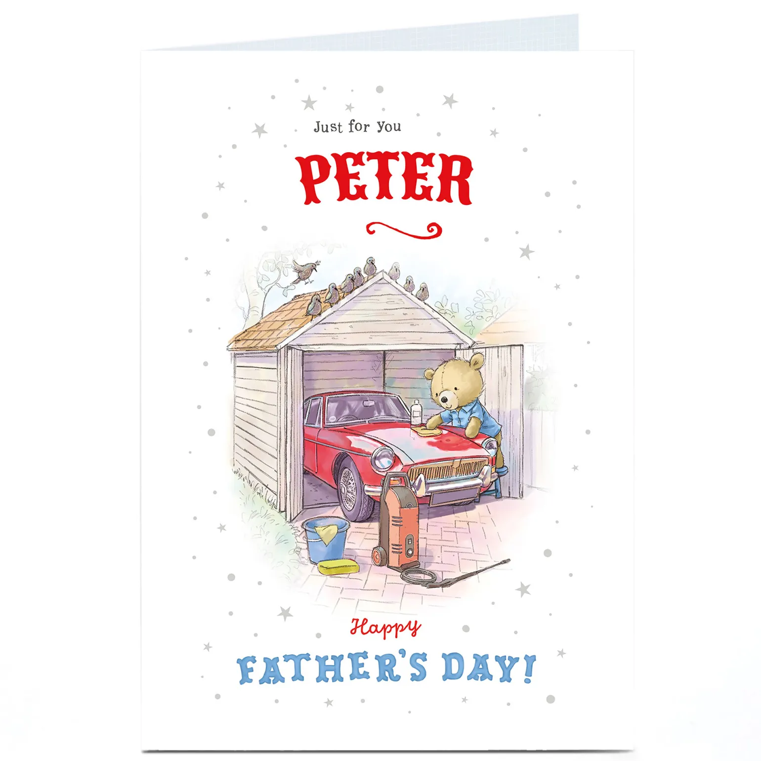 Personalised Father's Day Card - Bear Washing Car