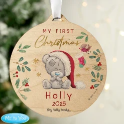 Personalised First Christmas Tiny Tatty Teddy Wooden Decoration