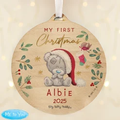 Personalised First Christmas Tiny Tatty Teddy Wooden Decoration