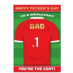 Personalised Get Carter Father's Day Card - GOAT Red Football Shirt, Dad