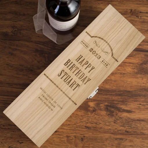 Personalised Glenfiddich Wooden Whisky Gift Box - Happy Birthday, Vintage Year