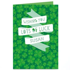 Personalised Good Luck Card - Lots Of Luck Banners And Clovers