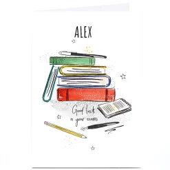 Personalised Good luck in Your Exams Card - Stack of Books