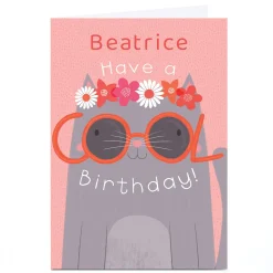 Personalised Hannah Steele Birthday Card - Cool Cat