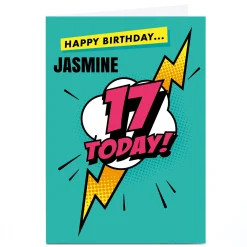 Personalised Hello Munki 17th Birthday Card - Pink Comic
