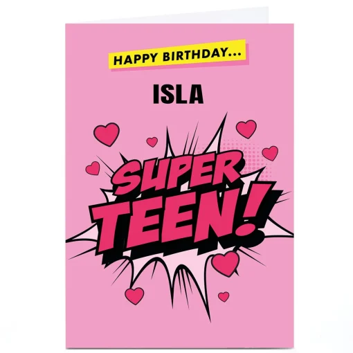 Personalised Hello Munki Birthday Card - Pink Super Teen