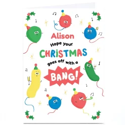 Personalised Hew Ma Christmas Card - Goes Off With A Bang