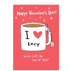 Personalised Hew Ma Valentine's Day Card - Cup Of Tea