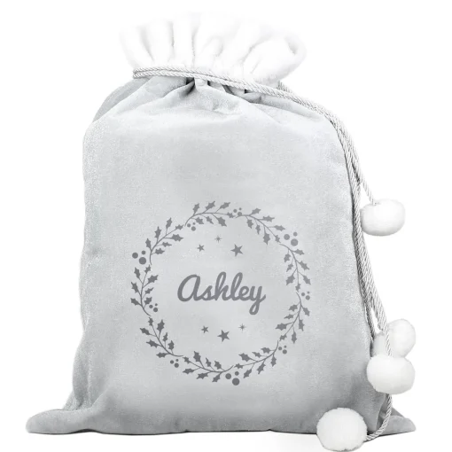 Personalised Holly Grey Christmas Sack