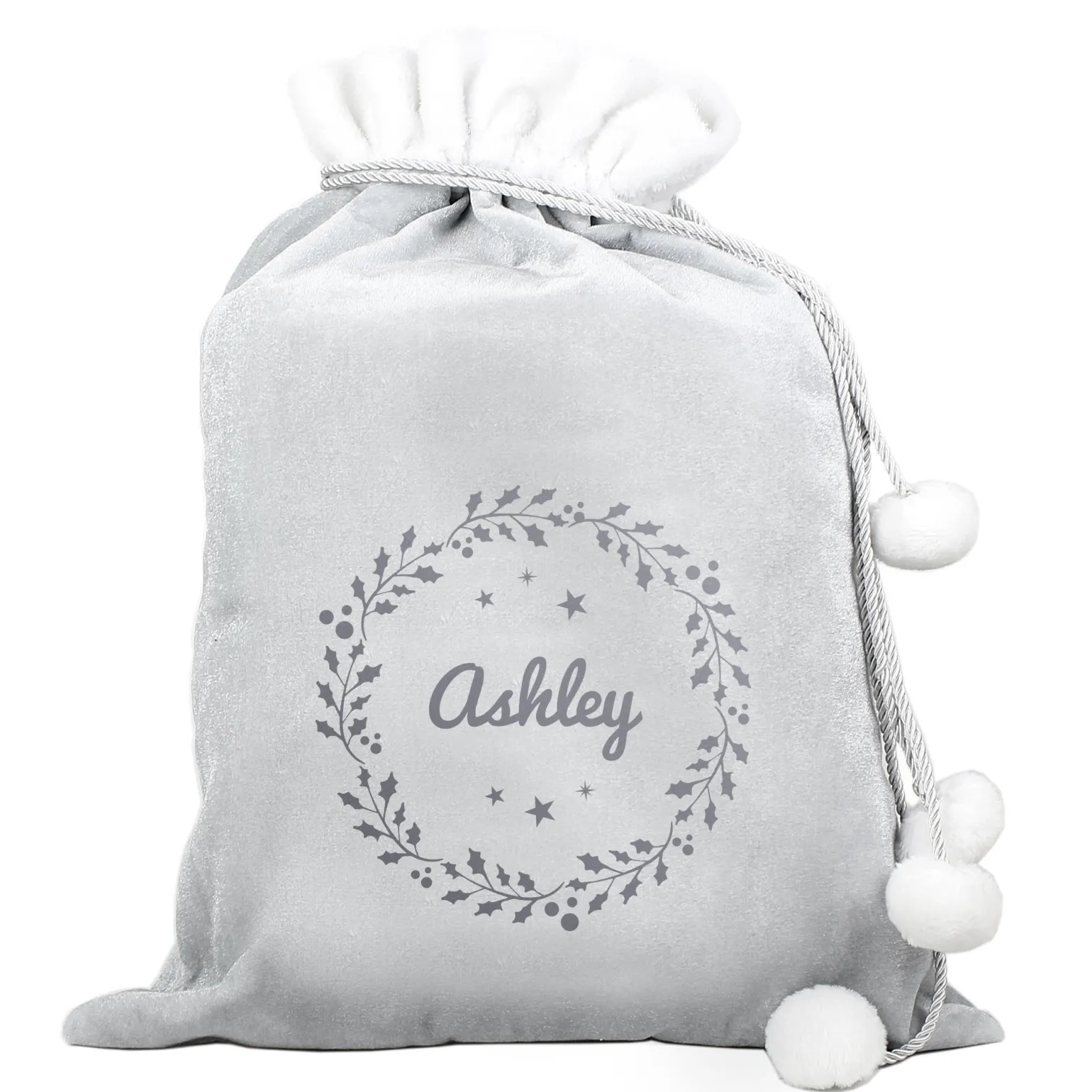 Personalised Holly Grey Christmas Sack