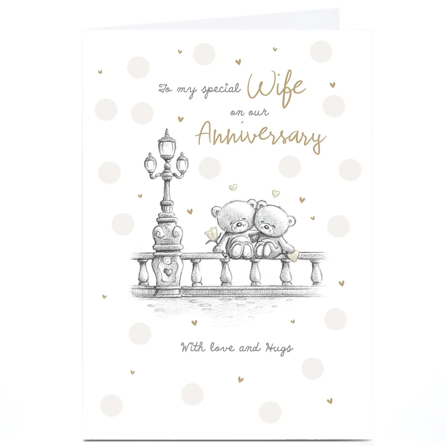 Personalised Hugs Anniversary Card - Cuddle Bears on Bridge, Wife