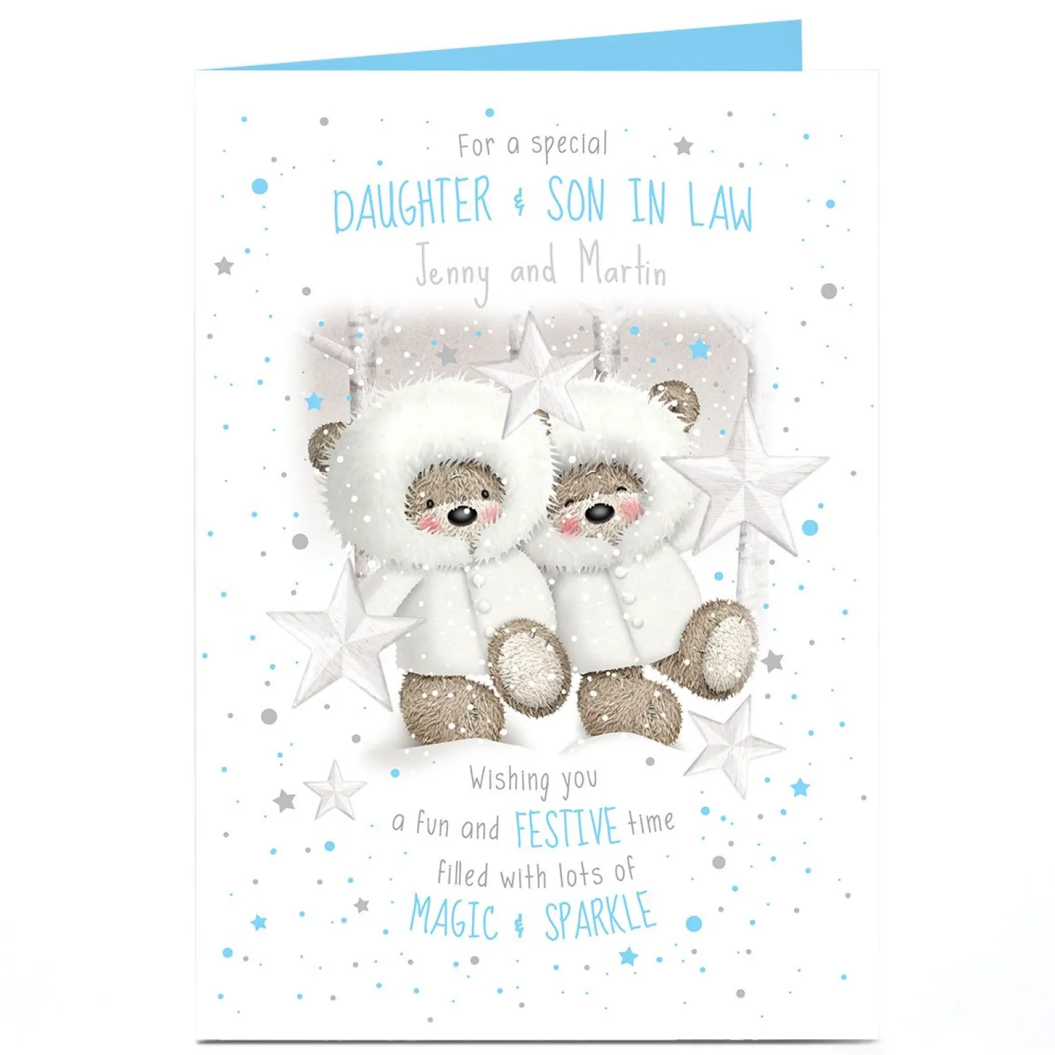 Personalised Hugs Bear Christmas Card - Fun & Festive Couple