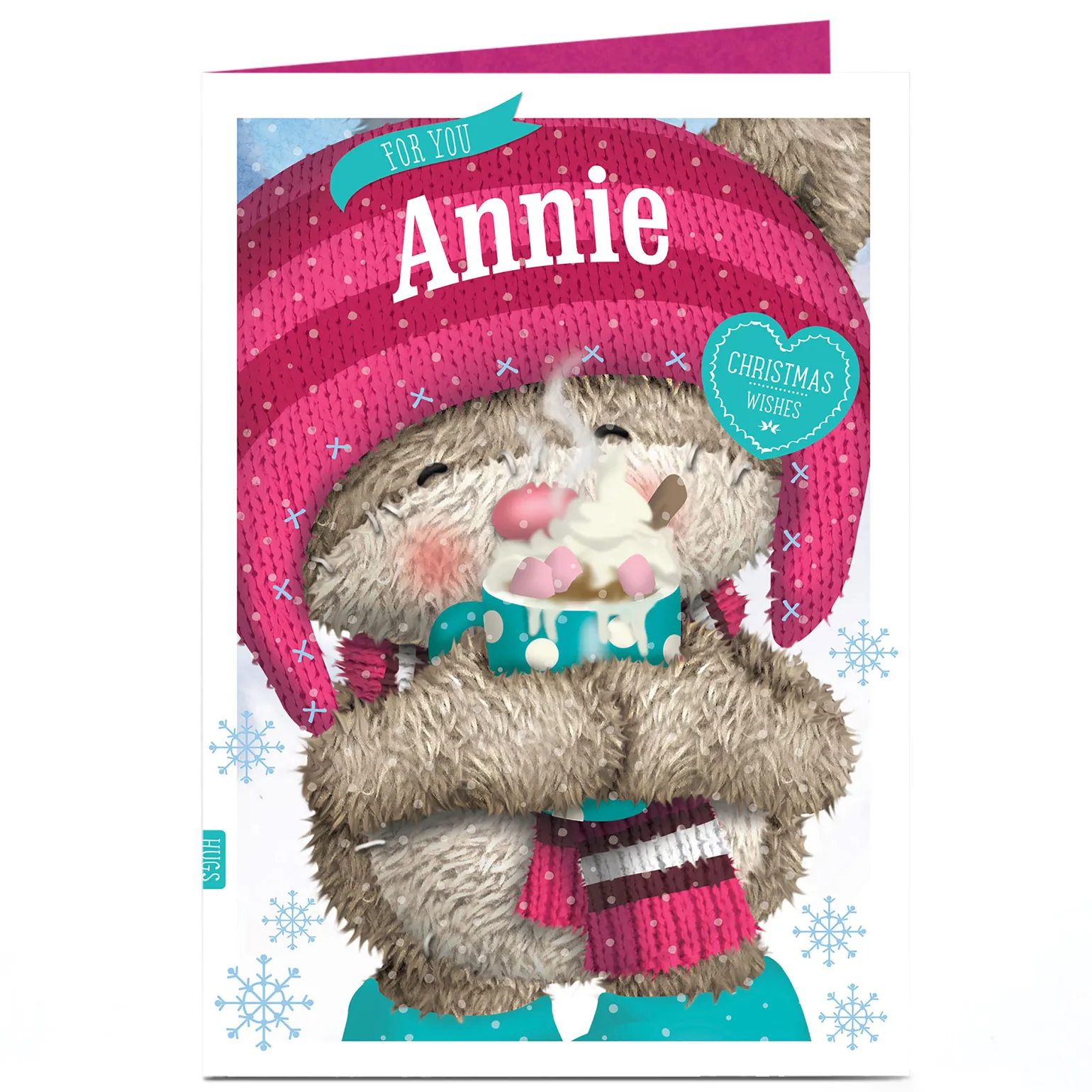Personalised Hugs Bear Christmas Card - Bear With Hot Chocolate