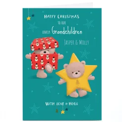 Personalised Hugs Bear Christmas Card - Star & Gift