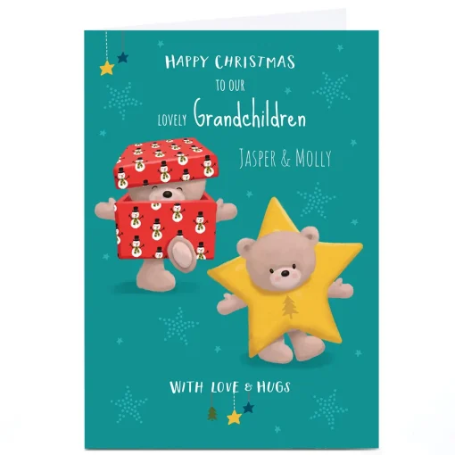 Personalised Hugs Bear Christmas Card - Star & Gift