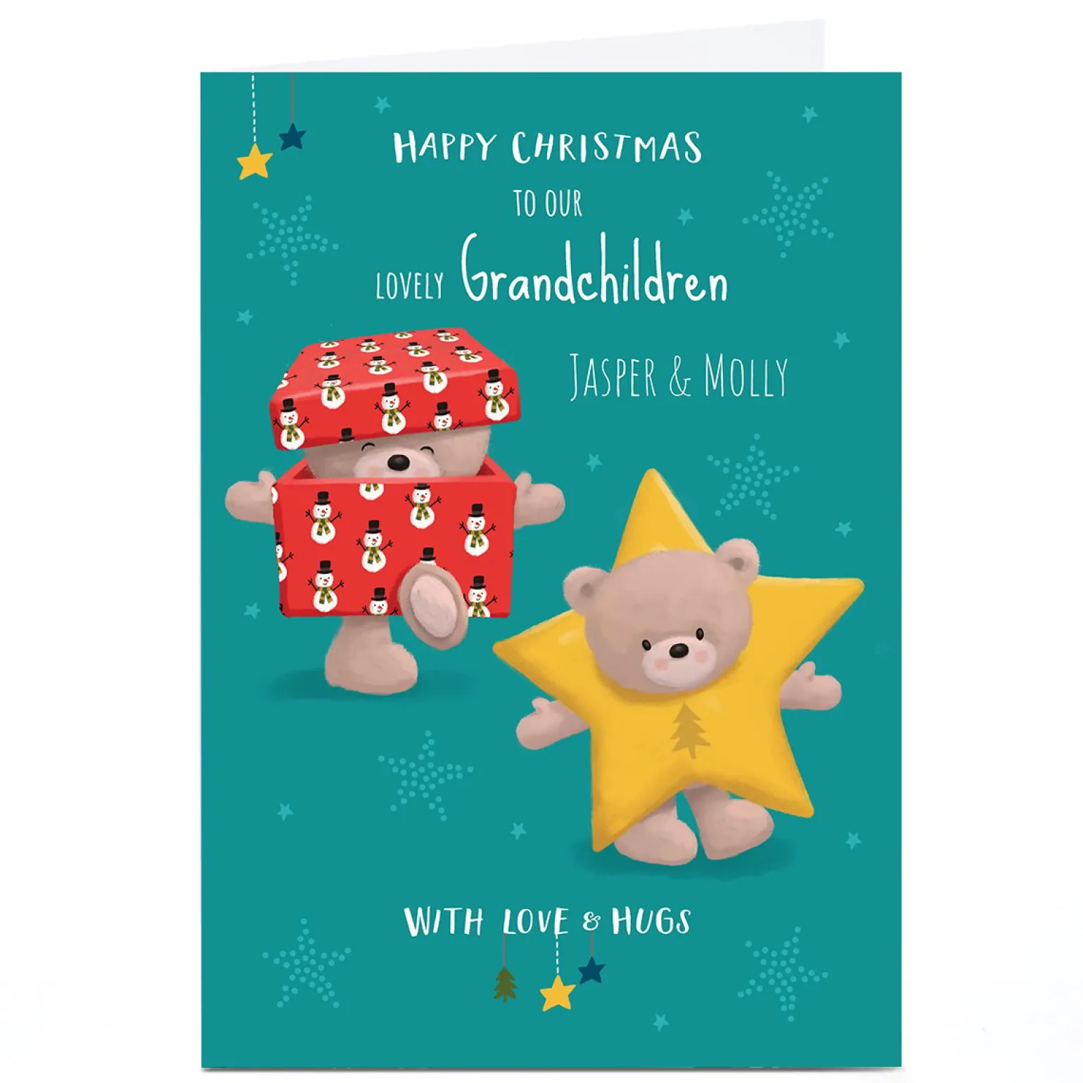 Personalised Hugs Bear Christmas Card - Star & Gift