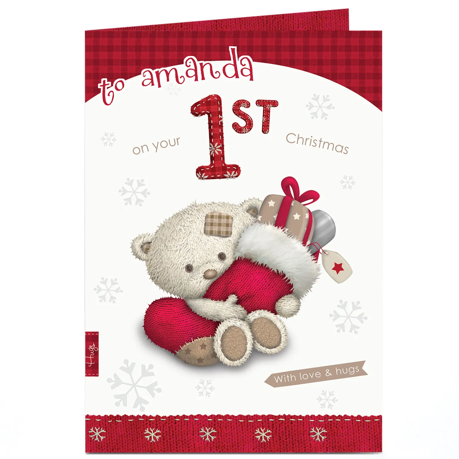 Personalised Hugs Bear Christmas Card - Baby Bear 1st Christmas